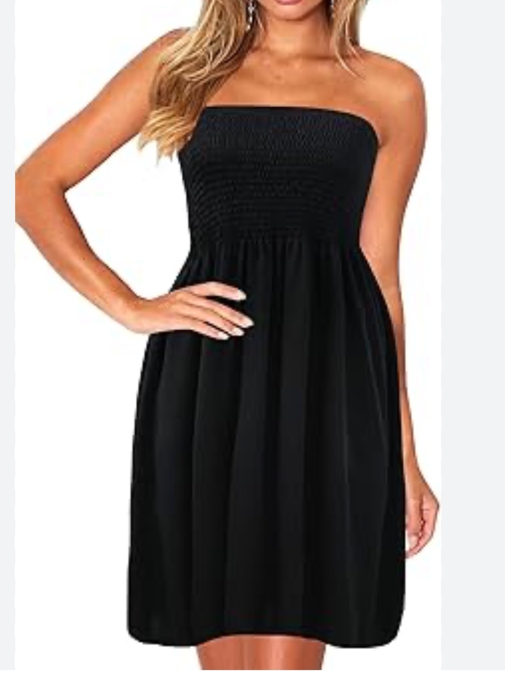 Dress SZ Large Bohemian Ruched Smocked Black Wedding Summer SM